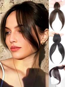 Handmade Invisible Hairline Bangs Hair Topper, Fluffy Natural Elegant Hairstyle Bangs Hair Clip, Covers White Hair, Claw Clips, Hair Accessories, Hair Extension, Hair Piece, Head Accessories - Multicolor - View 13