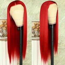 13X4 Free Part Blue Lace Front Wigs 26 Inch Pre Plucked Long Straight Hair Wigs Glueless Soft Light Blue Colored Wigs Heat Resistant Long Blue Straight Synthetic Lace Front Wigs For Fashion Women For Daily Christmas Party Cosplay Use - Đỏ - Xem 6