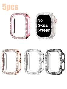 5-Pcs Set For Women, Rhinestone Decoration, Charming And Fashionable, Drop-Proof Protective Case, Compatible With Apple Watch Cases 38/40/41/42/44/45/46/49mm, Compatible With Apple Watch Series Ultra/Se/11/10/9/8/7/6/5/4/Se, Hard Pc Hollow Shell, Touch-Sensitive, Easy To Wear