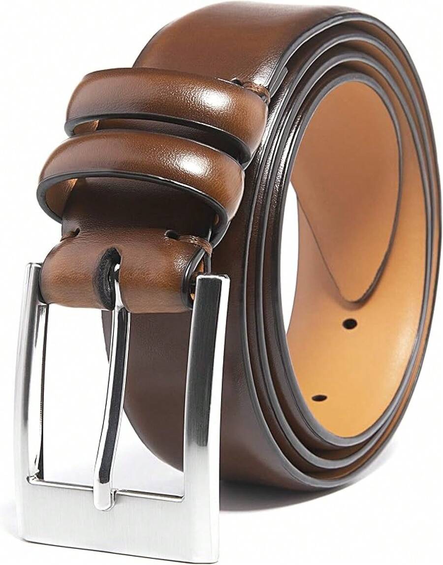 Genuine Leather Dress Belts For Men - Mens Belt For Suits, Jeans, Uniform With Single Prong Buckle - 1233 干邑 - 查看 1