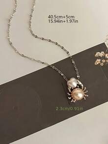 1 Elegant Crab-Shaped Heart Pendant Necklace - Rose Gold Tone, Imitation Pearl And Rhinestone Design, Perfect For Everyday Wear And Christmas Gifts | Fashion Accessory | Exquisite Craftsmanship - 螃蟹吊墜 - 查看 2