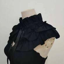 Womens Fake Ruffle Collar False Neck Collar Detachable Solid Color Tie-Up Front Ruched Dickey Collar - 黑色 - 查看 7