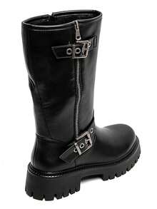 Bottles motards femme à boucles et semelle crantée – Simili cuir noir ou marron - nero - Visualizzare 5