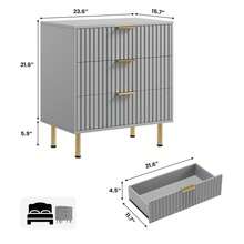 Meiyiu 3 Drawer Dresser For Bedroom, Fluted Modern Nightstand With Deep Drawers, Chest Of Drawers With Wide Top, Wooden Dresser Organizer, Side Table For Living Room, Hallway, Kids Room - 灰色 - 查看 2