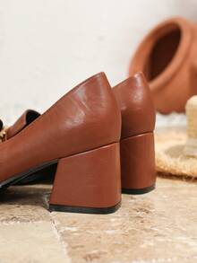 小号女士粗跟玛丽珍鞋，舒适方头连衣裙鞋，金属搭扣装饰，适合派对、办公室、日常穿着，锈棕色，优雅，女士鞋履，乐福鞋 - 鏽棕色 - 查看 6