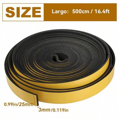 5m Nastro sigillante meteo nero, striscia di gomma piuma di cloroprene, striscia di sigillatura in schiuma, nastro adesivo in schiuma per riempire spazi su scrivanie, finestre, porte, 2,5 cm di larghezza x 3 mm di spessore, nero