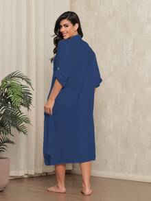 LEABAY ⭐ LONG BEACH KIMONO - NEW SUMMER 2025! ELEGANT, FLUID AND BREATHABLE - FREE SHIPPING ⭐ - Navy Blue - View 4