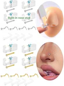 AVYRING 12Pcs Nose Piercing Kit Piercing Gun Built-In Nose Studs Clear Nose Stud Painless Self Piercing Kit With 20G Nose Rings Stud Disposable Piercing Gun For At Home Nose Piercing - Multicolor - View 8