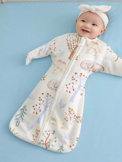 cottgoods 1pc Cartoon Print Baby Anti-Startle Sleeping Bag, Skin-Friendly Soft
