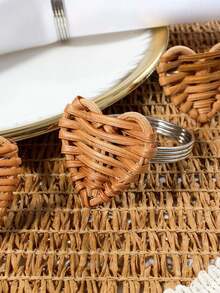 2-12pcs Handmade Heart-Shaped Rattan Napkin Rings, Suitable For Festivals, Parties, Birthdays, Weddings And Dinners - Multicolor - View 3
