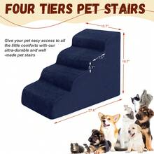 Dog Stairs & Ramp - High-Density Foam Pet Steps, Extra-Wide Non-Slip Orthopedic Dog Ladder With Soft Foam Padding, For Injured/Senior Pets & Small Cats To Access High Beds/Couches - 藏青色 - 查看 5