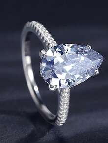 925 Sterling Silver 3CT Pear Shaped Cubic Zirconia Promise Halo Engagement Promise Eternity Ring For Women Engagement Wedding Gift