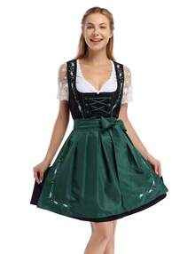 GoyRrbay Women's Oktoberfest Dress 3 Pieces Dirndl Dress Costumes For Bavarian Carnival Halloween - Dark Green - View 2