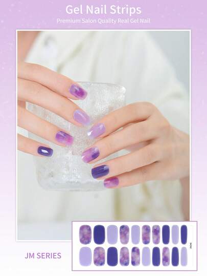 1 قطعة 20 ملصق جل أظافر شبه معالج، بتصميم صباغة الربط الصيني مع تفاصيل من الورق المقوى، أنيق للارتداء اليومي