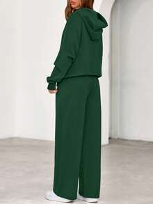 Womens Sweatsuits 2 Piece Set Casual Winter Long Sleeve Hoodie Loose Wide Leg Sweatpants Fall Tracksuit Spring Fall Clothes For Women Valentine Vacation Outfits Women - Xanh đậm - Xem 2