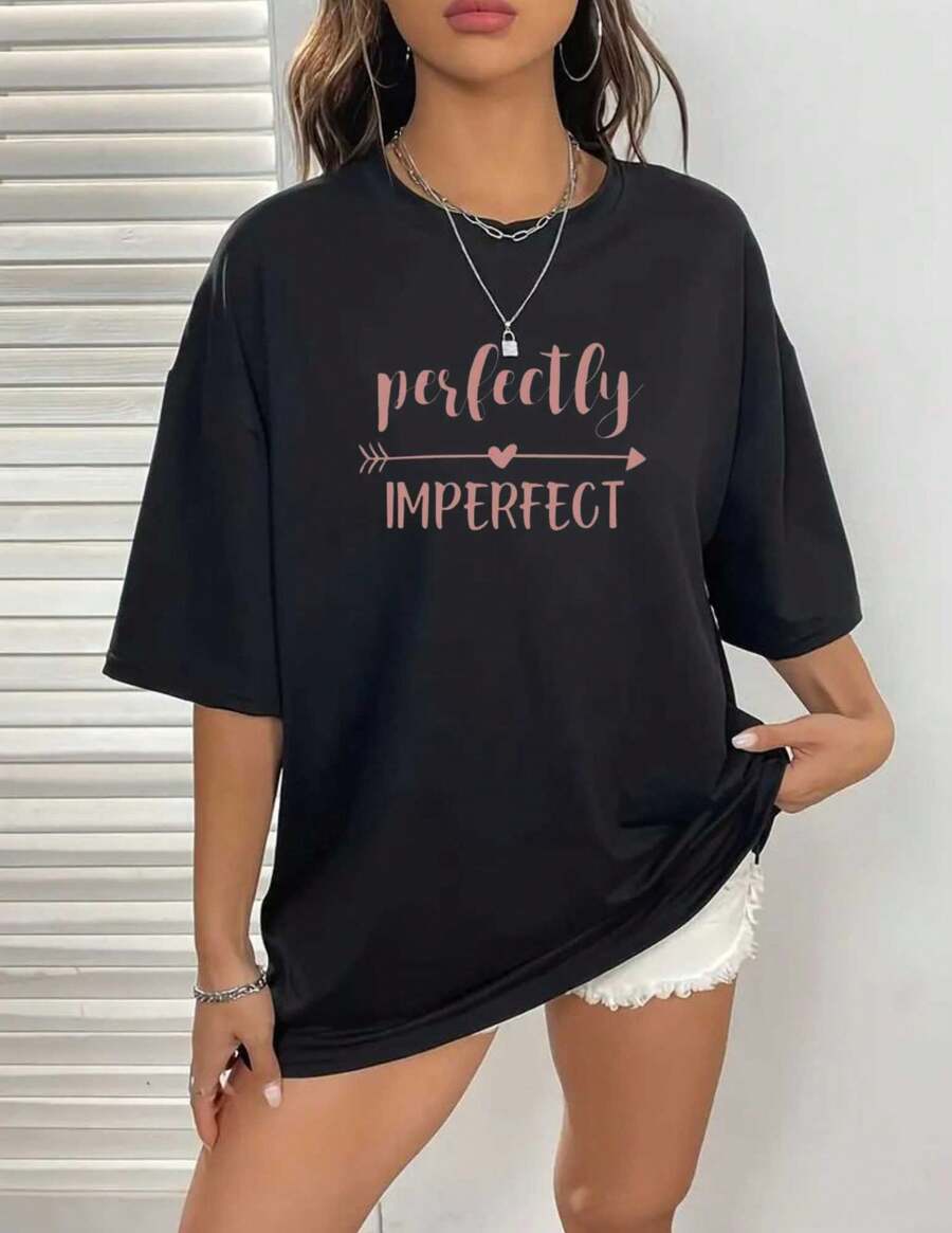 Playera Básica con Estampado, cuello redondo, casual y de moda para uso diario - Negro - Ver 1
