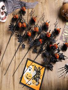 1pc Halloween Decorations, 18.5Inch Artificial Pumpkin Maple Leaf Floral Stems Halloween Branches Decoration, For Home Indoor Party Vase Arrangement Decor - Multicolor - View 6