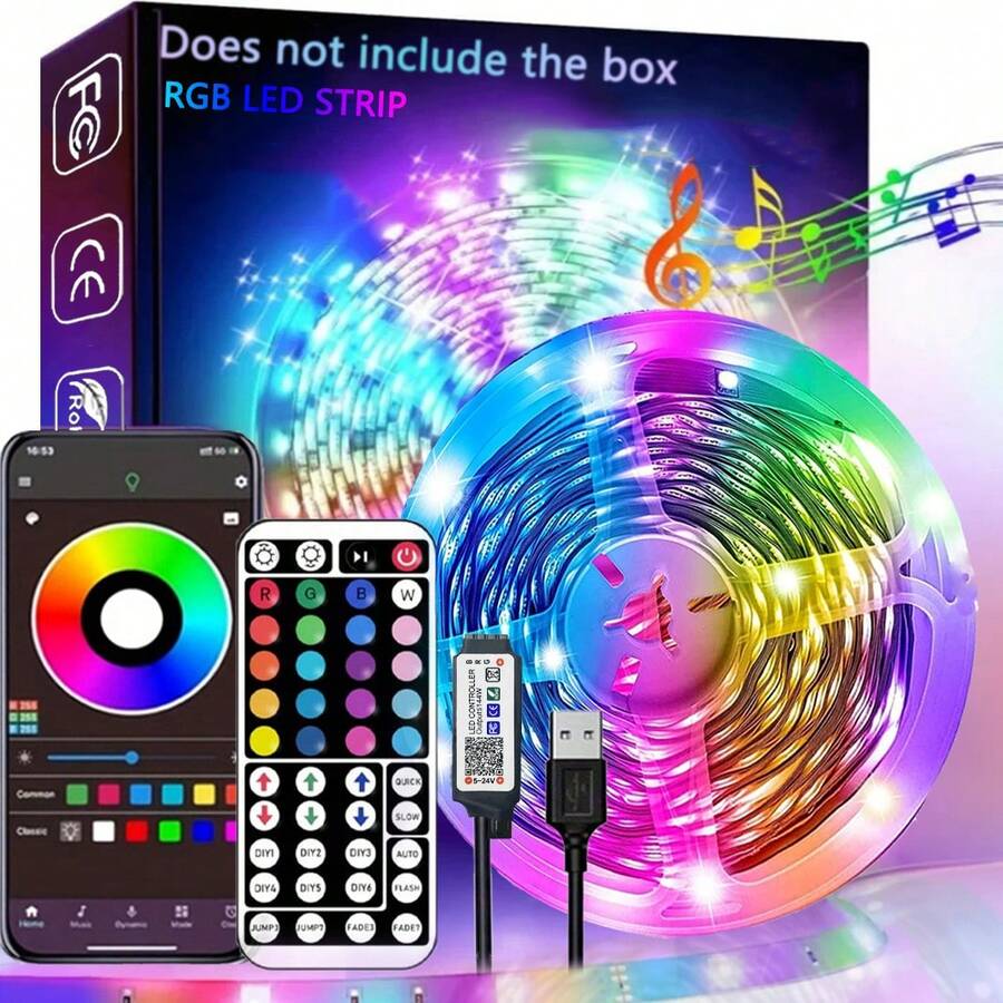 1 件 RGB LED 灯带，带遥控器，变色 LED 灯带，带适配器，适用于卧室、房间、厨房、酒吧、婚礼派对装饰、节日礼物和万圣节装饰