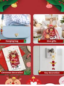 60pcs Christmas Angel Keychain Set, Includes 5pcs Keychains, 5pcs Christmas Tags, 5pcs Red Organza Bags And 5pcs Jute Ropes, Suitable For Christmas Party Favors, Christmas Tree Decorations, Bag Charms, DIY Crafts, Party Supplies, Holiday Party Gifts - Multicolor - View 4