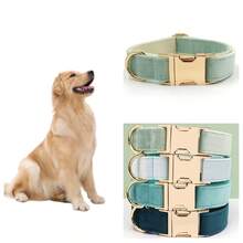 New INS Style Soft Velvet Zinc Alloy Buckle Pet Collar, Suitable For Large, Medium And Small Pets, Soft & Comfortable Velvet, Zinc Alloy Buckle Plated In Gold, More Sturdy Than Plastic Buckle, Easy To Tighten And Quick Release (Due To Fabric Batch Difference, Color May Vary Slightly, Random Delivery) - Mint Green - View 2