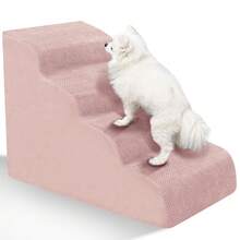 Dog Stairs & Ramp - High-Density Foam Pet Steps, Extra-Wide Non-Slip Orthopedic Dog Ladder With Soft Foam Padding, For Injured/Senior Pets & Small Cats To Access High Beds/Couches - Pink - View 5
