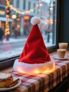 Pălărie luminoasă de Moș Crăciun, pălărie de Moș Crăciun, pălărie de sărbătoare de Moș Crăciun pentru adulți, stil neutru roșu, catifea dublă, caldă și confortabilă, petrecere de Anul Nou, pălărie de Crăciun groasă de pluș de înaltă calitate, accesoriu pentru costum de Crăciun