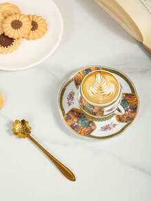 1 Set Elegant High-End Ceramic Coffee Cup & Saucer, Petite Bone China Cup & Saucer, Suitable For Home, Club, Coffee Shop, Gift