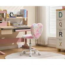 Chairus Faux Fur Study Desk Chair For Teenagers Height Adjustable Swivel Computer Chair Armless With Heart-Shaped Backrest - Pink - View 7