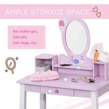 HOMCOM Kids Wooden Dressing Table And Stool Make Up Desk (Pink) - Pink - View 3