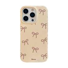 1pc Small Pink Bow & Blue Lace Bow Decor Phone Case Compatible With Apple - Beige - View 11