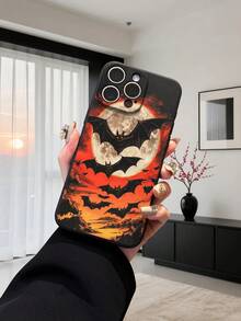 1 Ốp lưng điện thoại tiêu chuẩn họa tiết dơi và mặt trăng màu đen tối giản màu đen mờ bảo vệ toàn diện chống rơi cắt chính xác bảo vệ ống kính máy ảnh tương thích với iPhone 16/16e, Redmi, Infinix, Vivo - màu đen - Xem 2