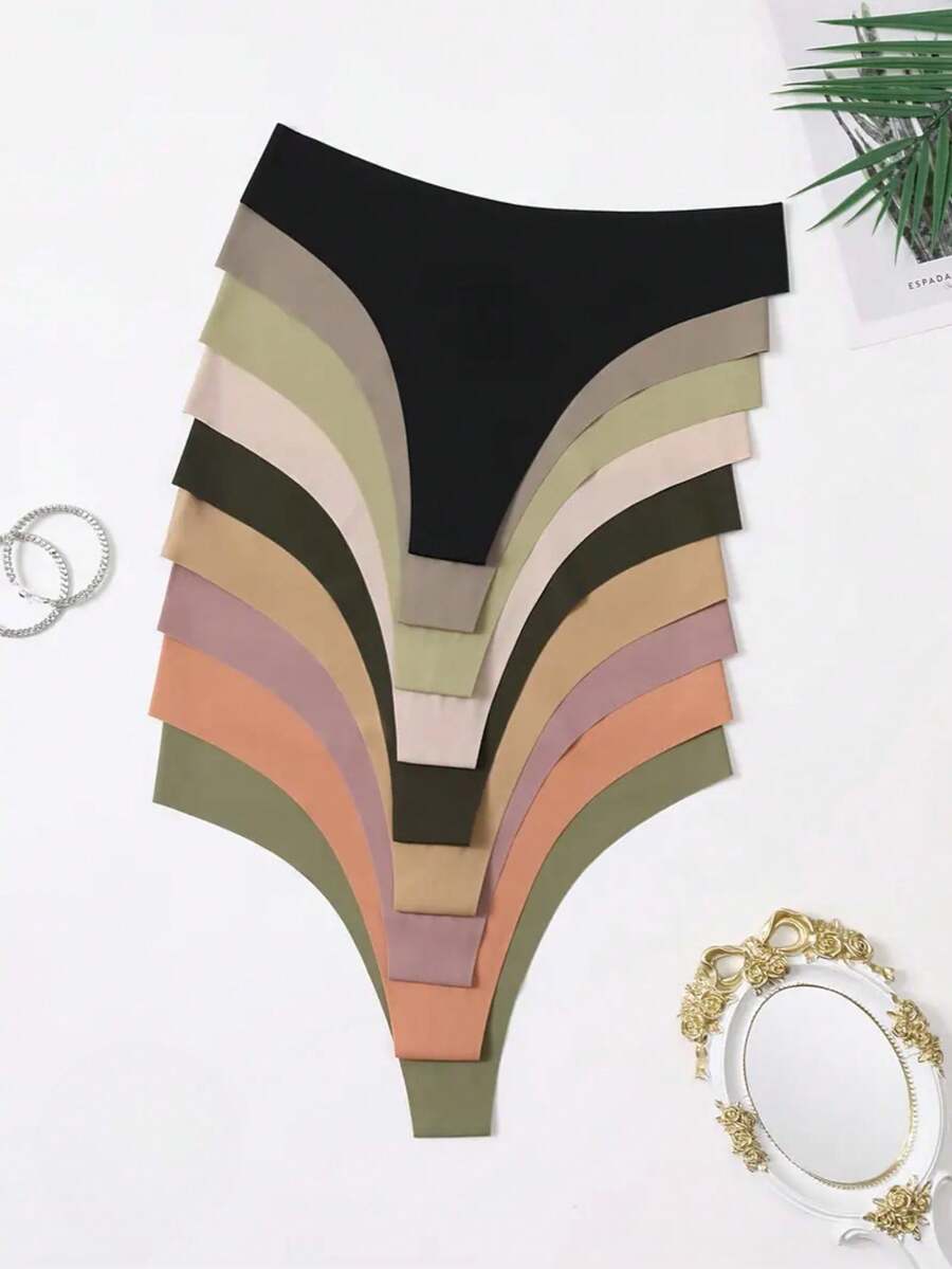 Kit Of 5 Laser Cut Seamless Thong Panties - Assorted Colors - Multicolor - View 1