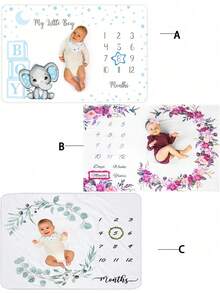 1 pièce Couverture de jalons mensuels pour garçon et fille - Premium extra douce pour la baby shower - Décoration de chambre d'enfant nouveau-né - Capturer la croissance - Avec cadres - Multicolore - Voir 4
