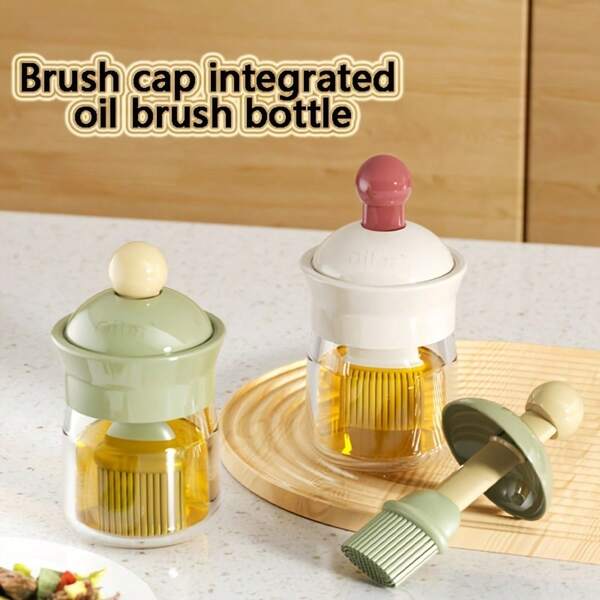 Pincel de aceite con botella integrada - Pincel de silicona a prueba de fugas para untar, dispensador de aceite de gran capacidad para barbacoa, parrilla, horneado y camping - Herramienta de cocina de plástico duradero para bistec, huevos y cocina al aire libre, accesorios de barbacoa