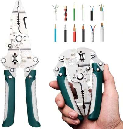 Herramienta pelacables, pelacables multifunción eléctrico, cortador de alambre 16 en 1, herramienta de pelado de alambre ajustable AWG 6-16, herramienta de prensado de alambre