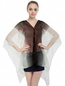 Poncho de unicolor elegante con degradado, capa ligera de mujer de gasa y perlas, chal decorativo versátil de moda para mujer para la playa, protección solar, viajes y uso diario