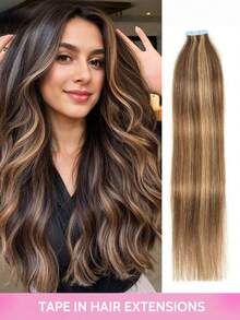 Extensiones de cabello natural Remy de calidad premium con cinta adhesiva, color natural, tejido liso, extensiones con cinta adhesiva doble cara, extensiones de cabello invisible con cinta adhesiva, 20 piezas