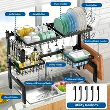 TAIMASI Adjustable Over-The-Sink Dish Drying Rack - Multifunctional Kitchen Organizer With Utensil Holder, Cutting Board Storage & Drain Basket | Space-Saving Counter Solution For: • Labor Day Kitchen Upgrades • Thanksgiving Hosting Prep • Christmas Gift For Home Chefs • New Year's Efficiency Goals - màu đen - Xem 12