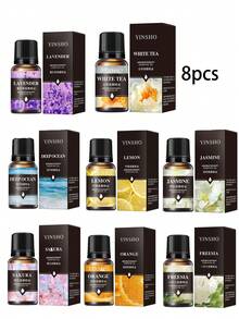 Conjunto de 9 óleos essenciais de aromaterapia, 8/4/2/1, 10 ml de óleos essenciais de rosa, baunilha, lavanda e outros, adequado para quarto, sala de estar, banheiro, hotel e outros espaços internos, óleos de fragrância à base de plantas de longa duração, óleos solúveis em água para difusores, ótimo presente para amigos, família, mulheres, mães, namoradas/namorados, feriados, Dia dos Namorados, Natal, itens essenciais de viagem