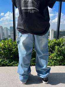 Carpenter Pants Plus Size Cargo Dazzling Balloon Jeans Men's Wide Leg Streetwear - 藍色 - 淺色 - 查看 4