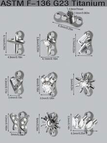 1PC Lmplant Titanium Dermal Anchor Cubic Zirconia Dermal Anchor Tops And Base Dainty Cross/Daisy Flower/Butterfly Crystal Microdermals Body Piercings Studs Punk Personalized Jewelry Gifts For Women Hypoallergenic - Titanium - View 9