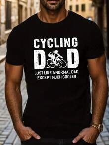 Camisetas de Manga Corta con Estampado de CYCLING DAD para Hombres, Camiseta Casual de Cuello Redondo, Camiseta Cómoda y Transpirable - Negro - Ver 2