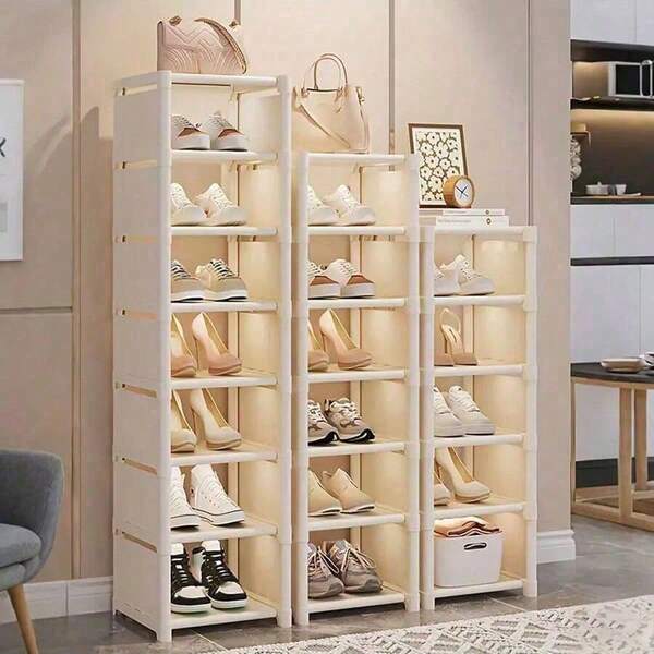 1 pieza Estantería vertical estrecha y alta para zapatos, adecuada para almacenamiento en la entrada, organizador de zapatos de metal resistente de 8 niveles que puede almacenar de 4 a 8 pares de zapatos/botas, estantería apilable y ahorradora de espacio