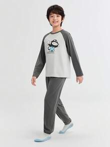 Balabala Boys' Pajama Set 2025 Autumn - Anti-Bacterial Home & Outdoor Wear - Gray Tone - View 2