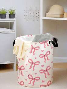 1pc Foldable Round Storage Basket With Handles, Large Capacity, Butterfly Print Design, Multi-Purpose For Bathroom, Bedroom, Laundry, Toys, Clothing Storage