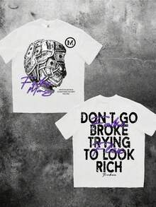 $100 Bill Front & Back Print Men's Oversized Loose Dropped Shoulder T-Shirt, Street Fashion Style