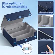 Trading Card Storage Box, Leather Storage Box With Strong Closure, Card Box With 10 Dividers And 3 Foam Stoppers, Commander Deck Box Fit And Sport Cards, Storage, Small Box,Christmas Card Gift - Blue-gray - View 4