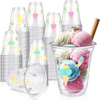 50 Piezas Vasos de Helado a Granel, Decoraciones de Fiesta de Helado 12 Oz, Platos de Fiesta de Verano, Tazas de Plástico Transparente Desechables para Postre, Fiesta, Ducha Nupcial, Boda