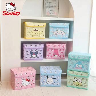  Sanrio 1pc圣诞Hello Kitty可爱卡通多功能收纳盒储物盒宿舍桌面物品收纳篮家用少女心可折叠收纳篮