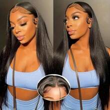 NARNI 40 Inch 5x5 Straight Glueless Human Hair Wig 250% Density HD Lace Put On And Go Closure Wigs Human Hair Pre Plucked Pre Cut No Glue Transparent Human Hair Wigs For Women With Baby Hair Natural Color - Natural Black - 查看 6